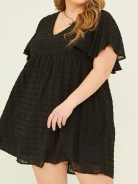 ARULA Black Mini Dress with V-Neck and Flutter Sleeves